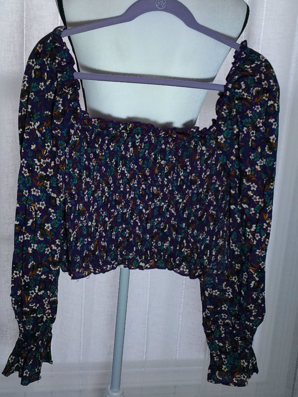 BAND OF THE FREE Blouse Square Neck Smocked Purple Ditsy Floral NWT L